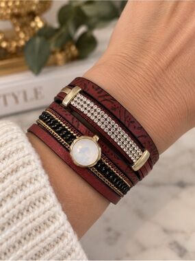 Red Multi Layered Wrap Crystal Cuff‎ Bracelet